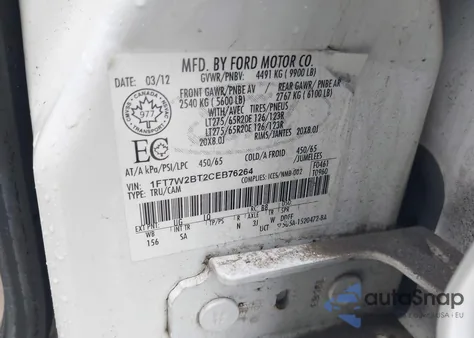 2012 Ford F-250 Lariat from USA, damaged, VIN 1FT7W2BT2CEB76264